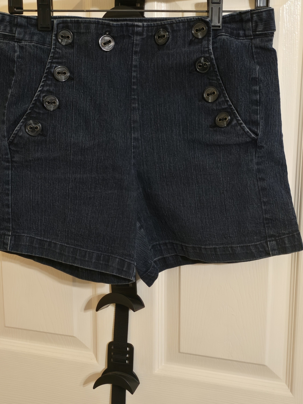 Willi Smith Navy Button-Front High-Rise Jean Shorts